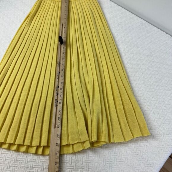 Vintage Women's XS Small High Waisted butter Yellow Accordion Pleated Midi Skirt - Picture 16 of 16
